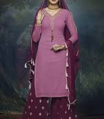 Purple Embroidered Chiffon Semi Stitched Salwar With Dupatta
