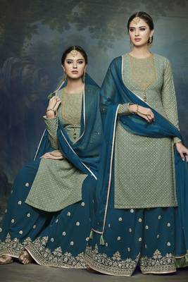Green Embroidered Chiffon Semi Stitched Salwar With Dupatta 1