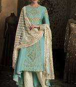Turquoise Embroidered Silk Blend Semi Stitched Salwar With Dupatta