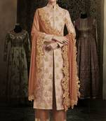 Peach Embroidered Brocade Semi Stitched Salwar With Dupatta