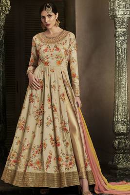 Beige Embroidered Silk Blend Semi Stitched Salwar With Dupatta 1