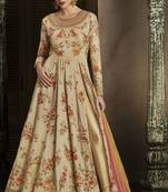 Beige Embroidered Silk Blend Semi Stitched Salwar With Dupatta