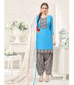turquoise printed Cotton Blend unstitched salwar with dupatta