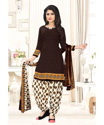 Brown printed Crepe unstitched salwar with dupatta 1