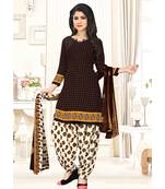 Brown printed Crepe unstitched salwar with dupatta