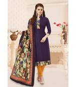 Purple printed Cotton unstitched salwar with dupatta