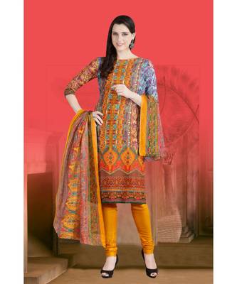 Multi printed Cotton unstitched salwar with dupatta 1