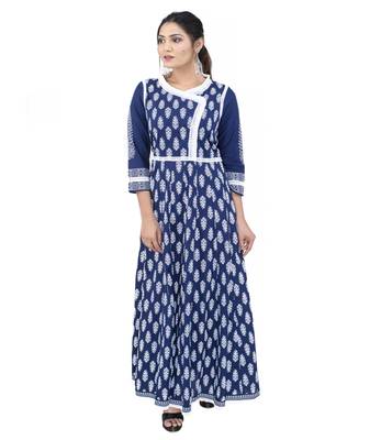 Dark-blue printed cotton ethnic kurtis 1