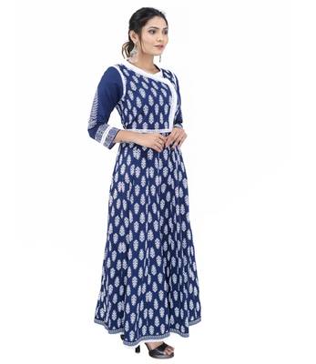 Dark-blue printed cotton ethnic kurtis 3