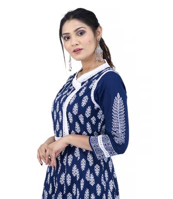Dark-blue printed cotton ethnic kurtis 4