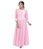 Pink printed cotton ethnic kurtis