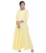 Yellow printed cotton ethnic kurtis