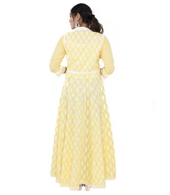 Yellow printed cotton ethnic kurtis 2
