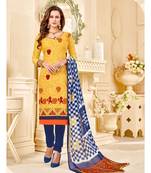 Mustard printed Cotton Blend unstitched salwar with dupatta