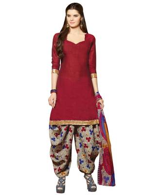 Maroon printed Cotton unstitched salwar with dupatta 1