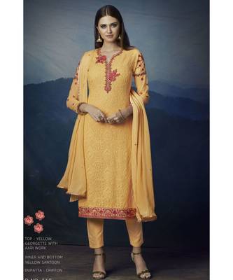 Yellow Embroidered Yellow Semi Stitched Salwar With Dupatta 1