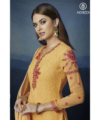 Yellow Embroidered Yellow Semi Stitched Salwar With Dupatta 2