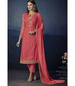 Pink Embroidered Pink Semi Stitched Salwar With Dupatta