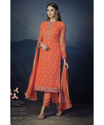 Orange Embroidered Orange Semi Stitched Salwar With Dupatta 1