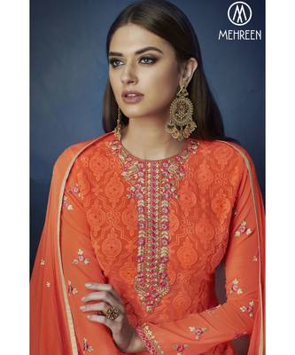Orange Embroidered Orange Semi Stitched Salwar With Dupatta 2