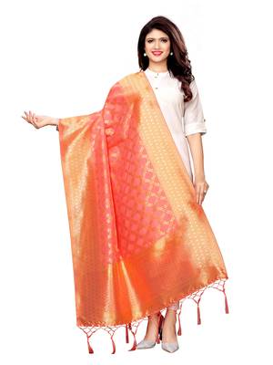 Pink Silk Jacquard Womens Dupatta 1