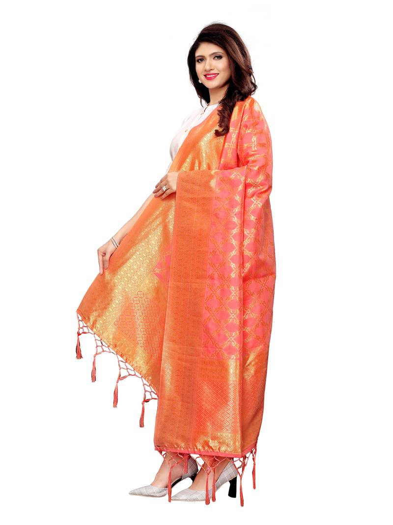 Pink Silk Jacquard Womens Dupatta