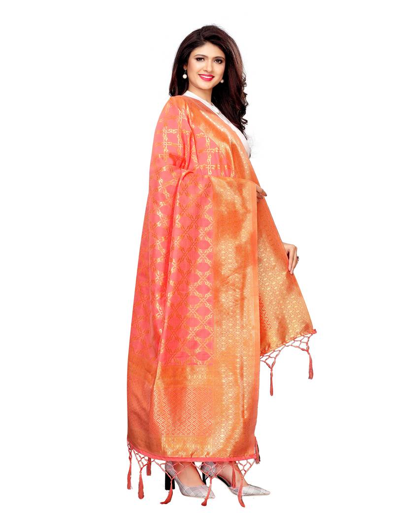 Pink Silk Jacquard Womens Dupatta