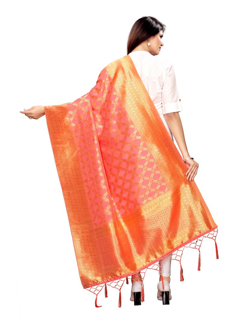 Pink Silk Jacquard Womens Dupatta