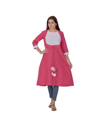 Tomato Red Kurta With Multicoloured Yoke In Khadi Cotton 1
