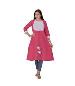 Tomato Red Kurta With Multicoloured Yoke In Khadi Cotton