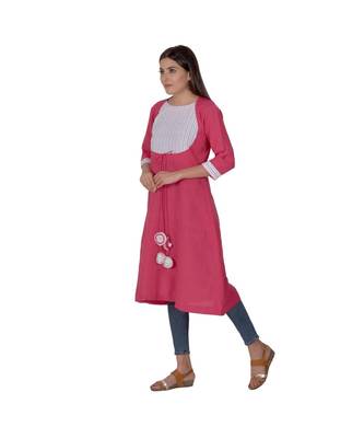 Tomato Red Kurta With Multicoloured Yoke In Khadi Cotton 2