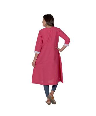 Tomato Red Kurta With Multicoloured Yoke In Khadi Cotton 3
