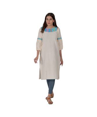 Cream Kurta With Multicoloured Piping In Khadi Cotton 1