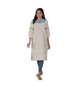 Cream Kurta With Multicoloured Piping In Khadi Cotton