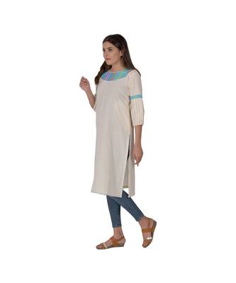 Cream Kurta With Multicoloured Piping In Khadi Cotton 2