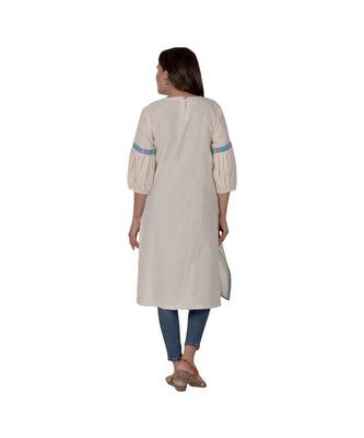 Cream Kurta With Multicoloured Piping In Khadi Cotton 3