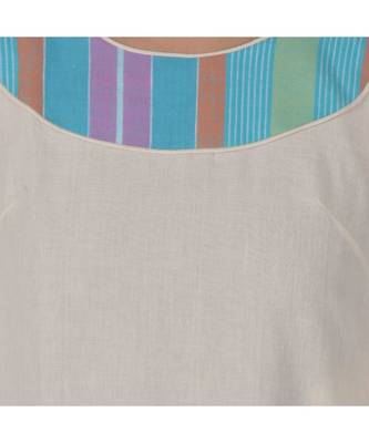 Cream Kurta With Multicoloured Piping In Khadi Cotton 4