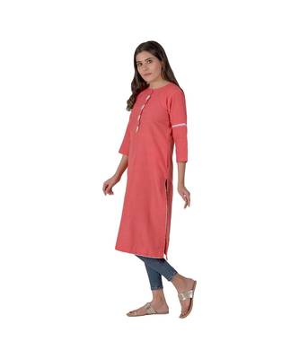 Tomato Red Kurta In Khadi Cotton 2