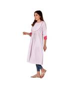 Blue And Red Striped Kurta In Khadi Cotton