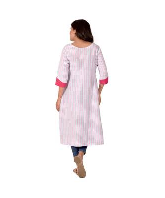 Blue And Red Striped Kurta In Khadi Cotton 2