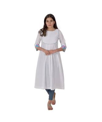 Cotton White Kurta With Multicoloured Piping In Khadi Cotton 1