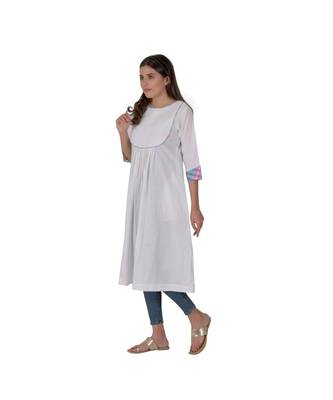 Cotton White Kurta With Multicoloured Piping In Khadi Cotton 3