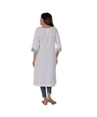 Cotton White Kurta With Multicoloured Piping In Khadi Cotton 4
