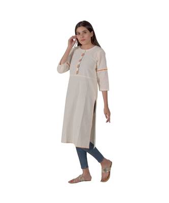 Cream Kurta With Scalloped Placket In Khadi Cotton 1
