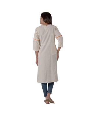 Cream Kurta With Scalloped Placket In Khadi Cotton 2