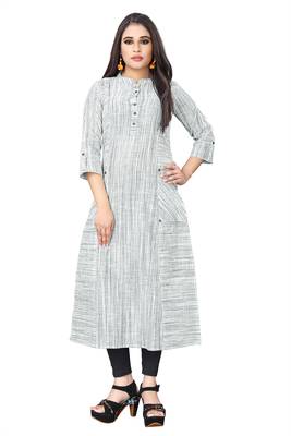 Multicolor hand woven cotton long kurtis 1