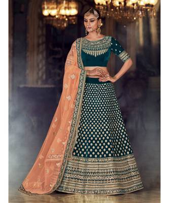 Green Rivaaz Embroidery Designer Wedding Lehenga 1