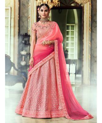 Peach Rivaaz Embroidery Designer Wedding Lehenga 1