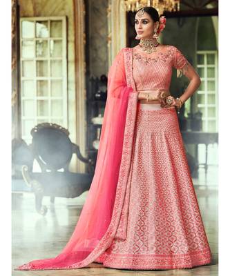 Peach Rivaaz Embroidery Designer Wedding Lehenga 2