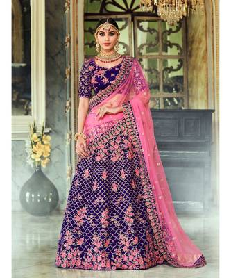 Purple Rivaaz Embroidery Designer Wedding Lehenga 1